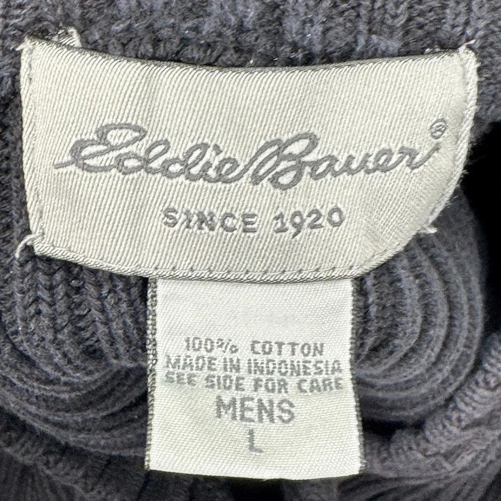 Eddie Bauer Sweater Ribbed Knit Mens L Charcoal Black Long Sleeve Pullover